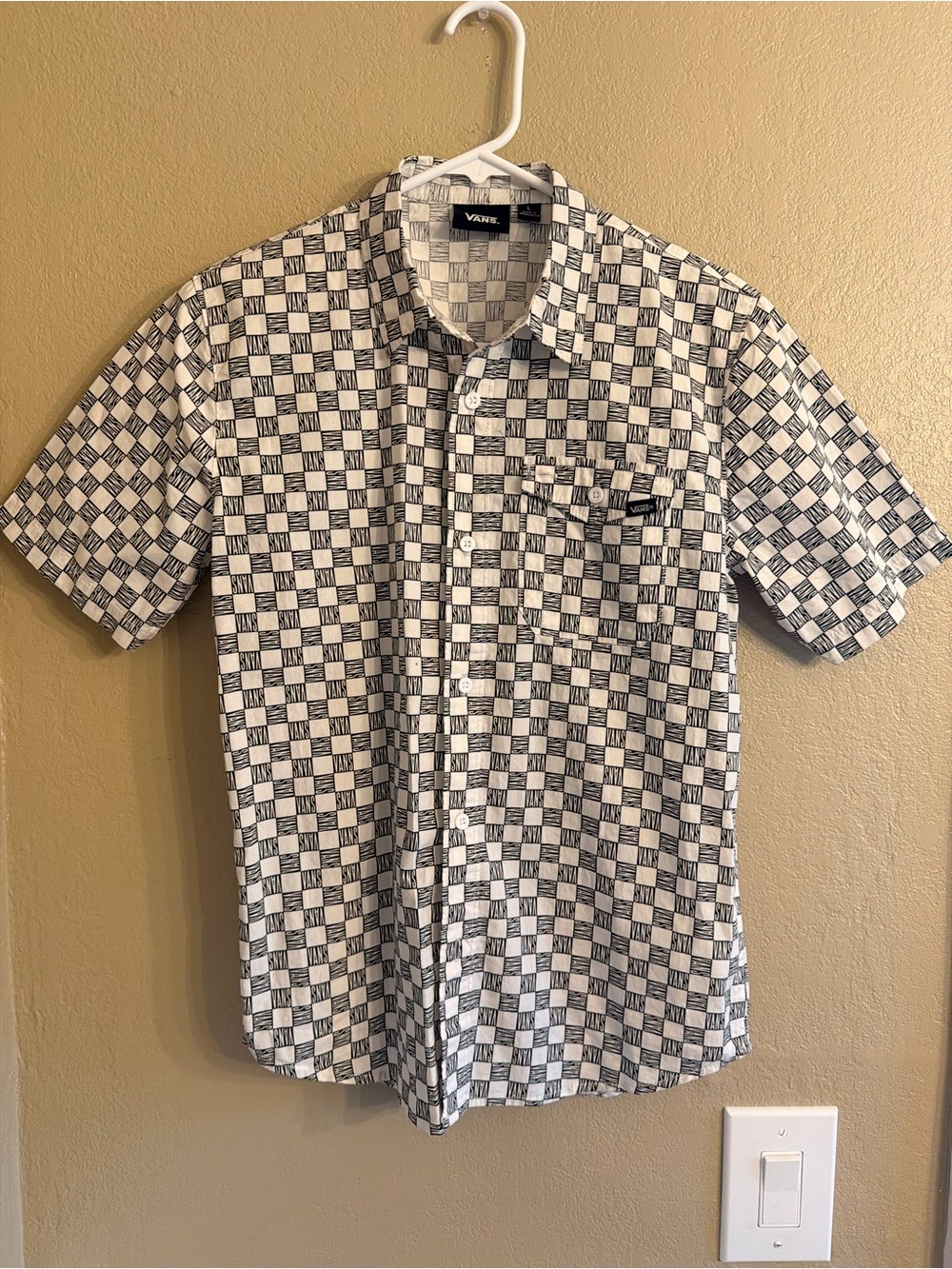 Vans youth Black & White checkerboard Short Sleeve Button-Up Shirt